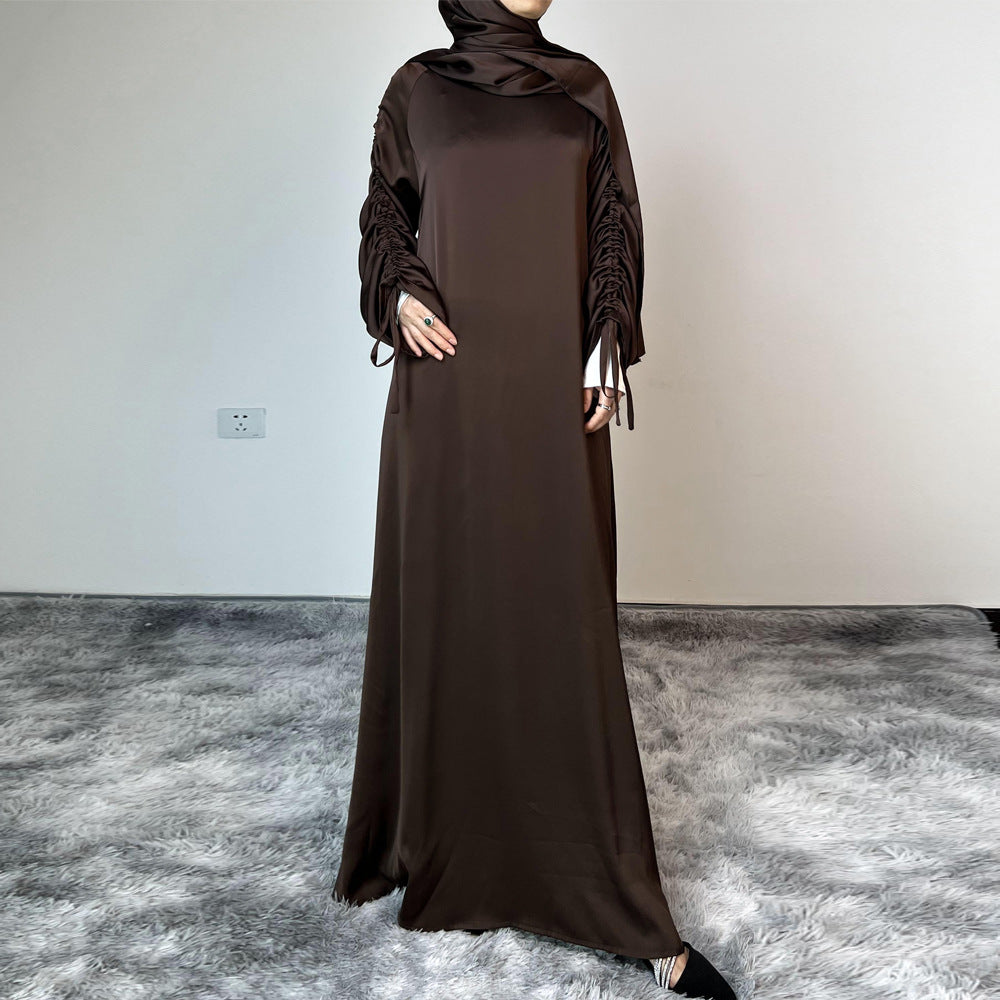 Satin Lace-Up Cuff Abaya