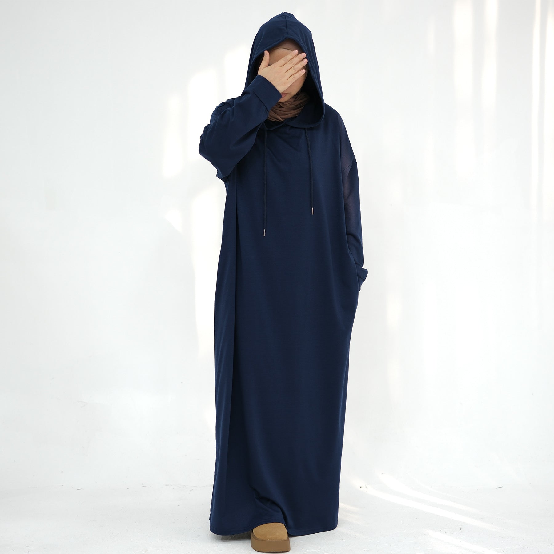 Solid colored hoodie with hat abaya