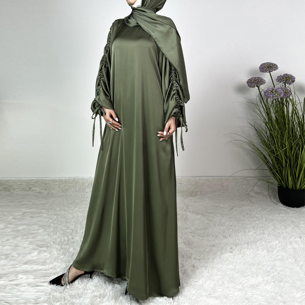 Satin Lace-Up Cuff Abaya