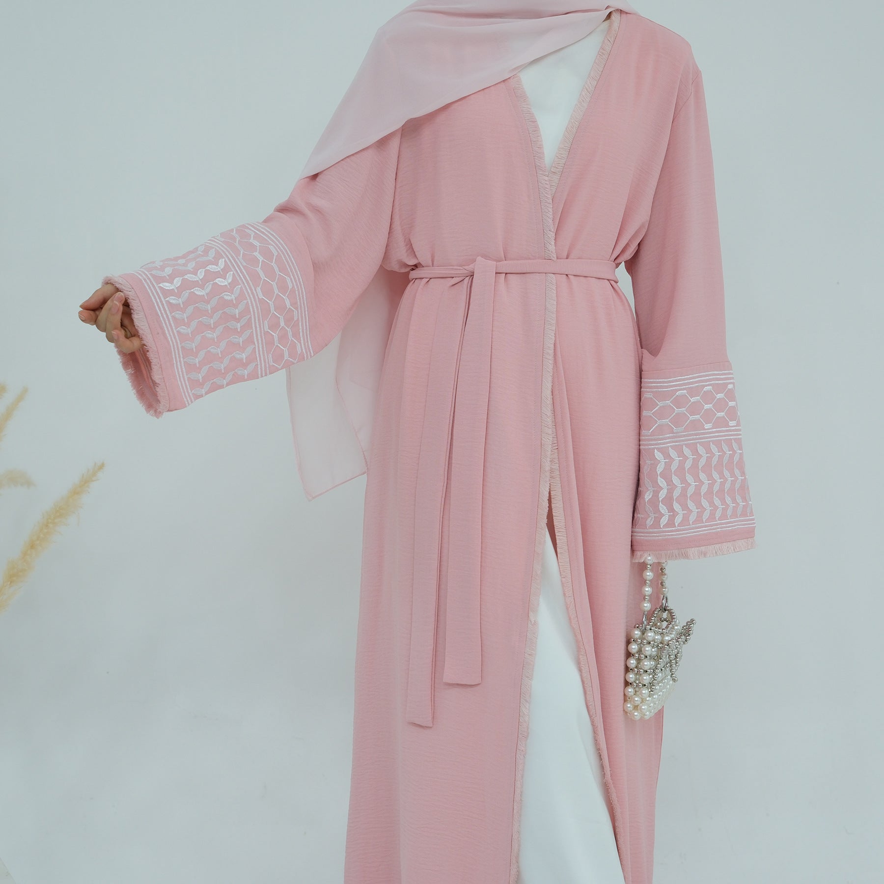 Zafeerah Keffiyeh  Abaya-Soft Embroidered Cotton tassel