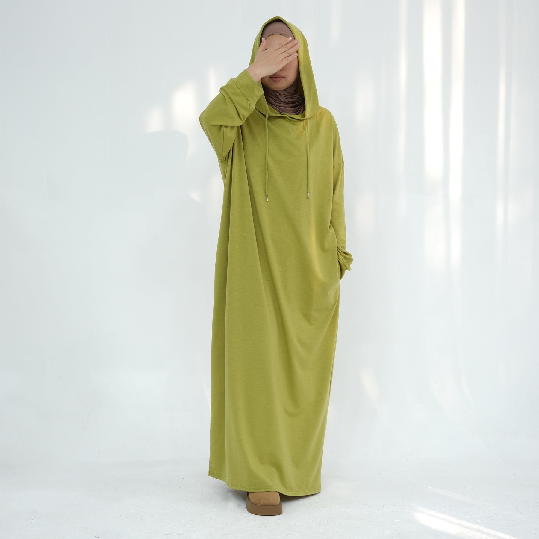 Solid colored hoodie with hat abaya