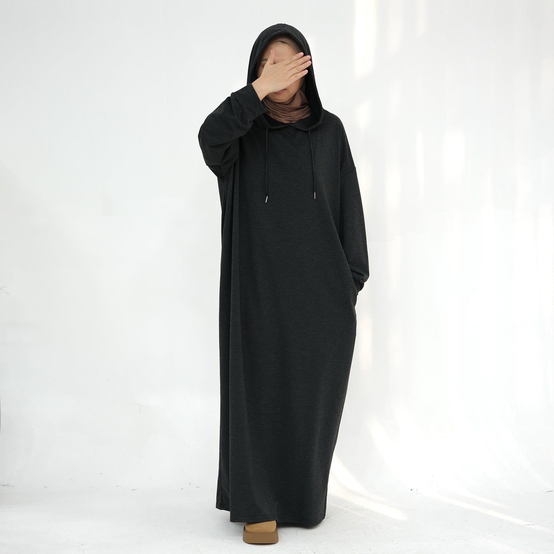 Solid colored hoodie with hat abaya