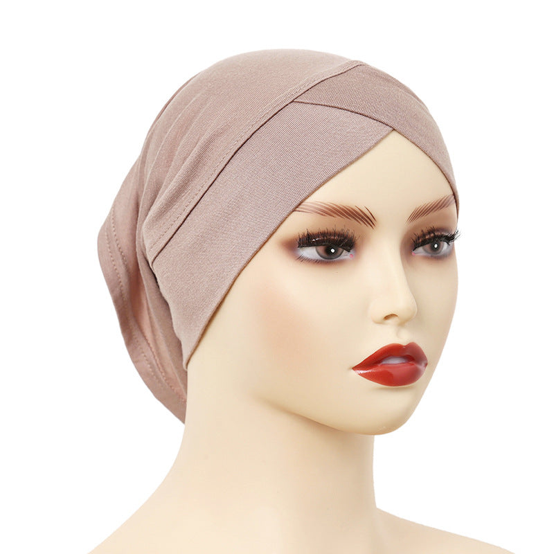 Stylish Cross-Front Turban Cap – Solid Color Silky Cotton