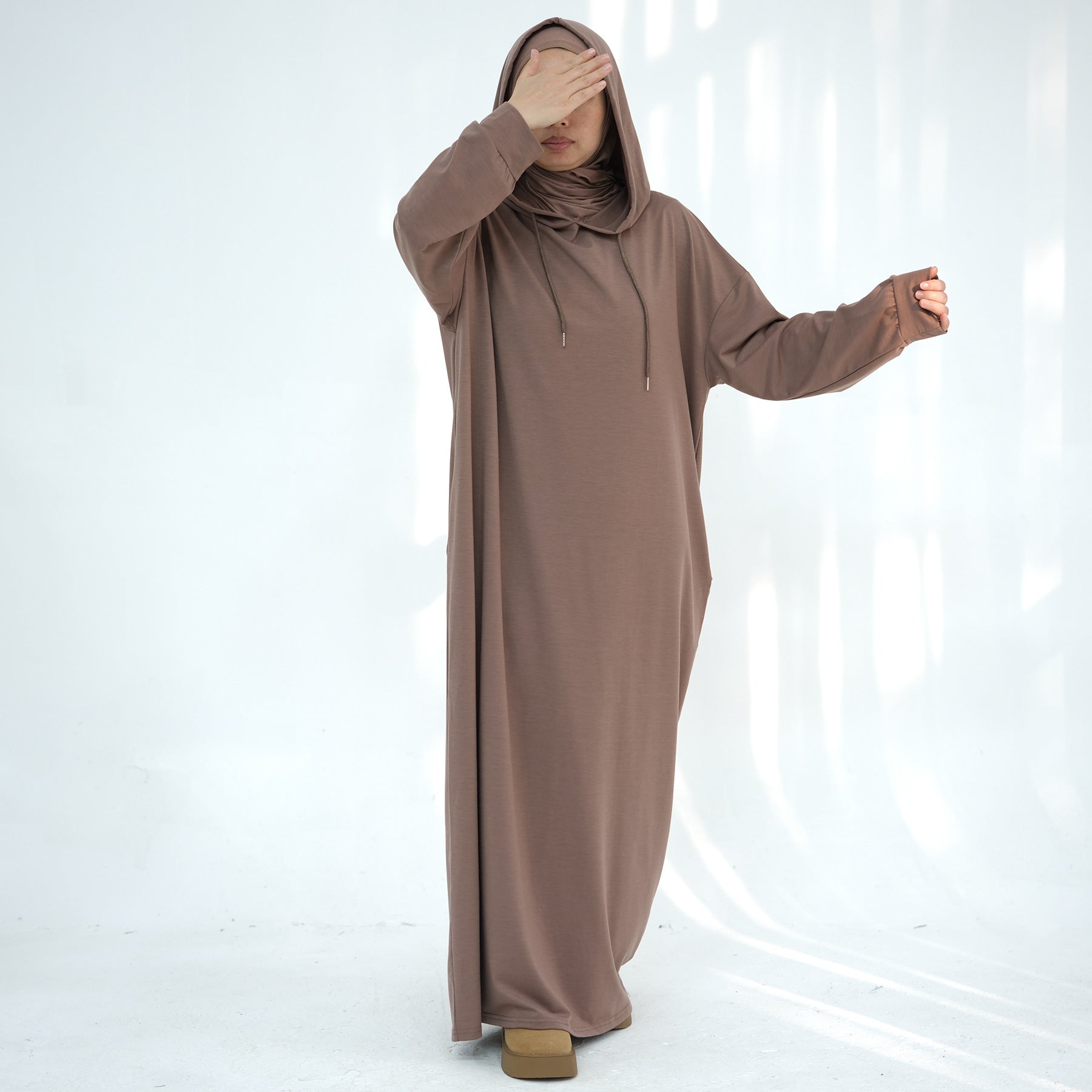 Solid colored hoodie with hat abaya