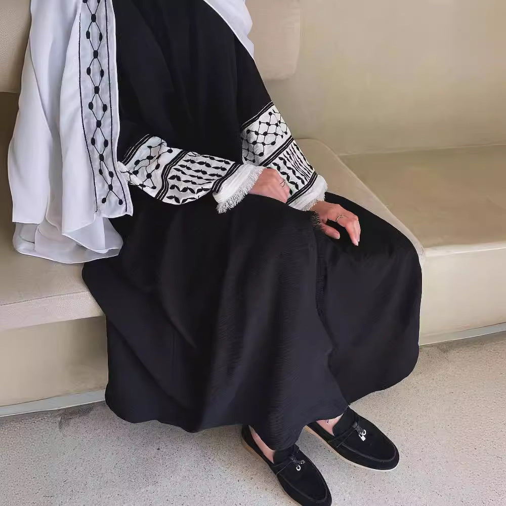 Zafeerah Keffiyeh  Abaya-Soft Embroidered Cotton tassel