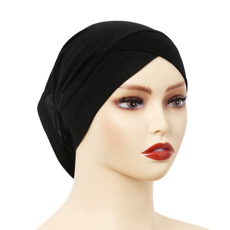 Stylish Cross-Front Turban Cap – Solid Color Silky Cotton