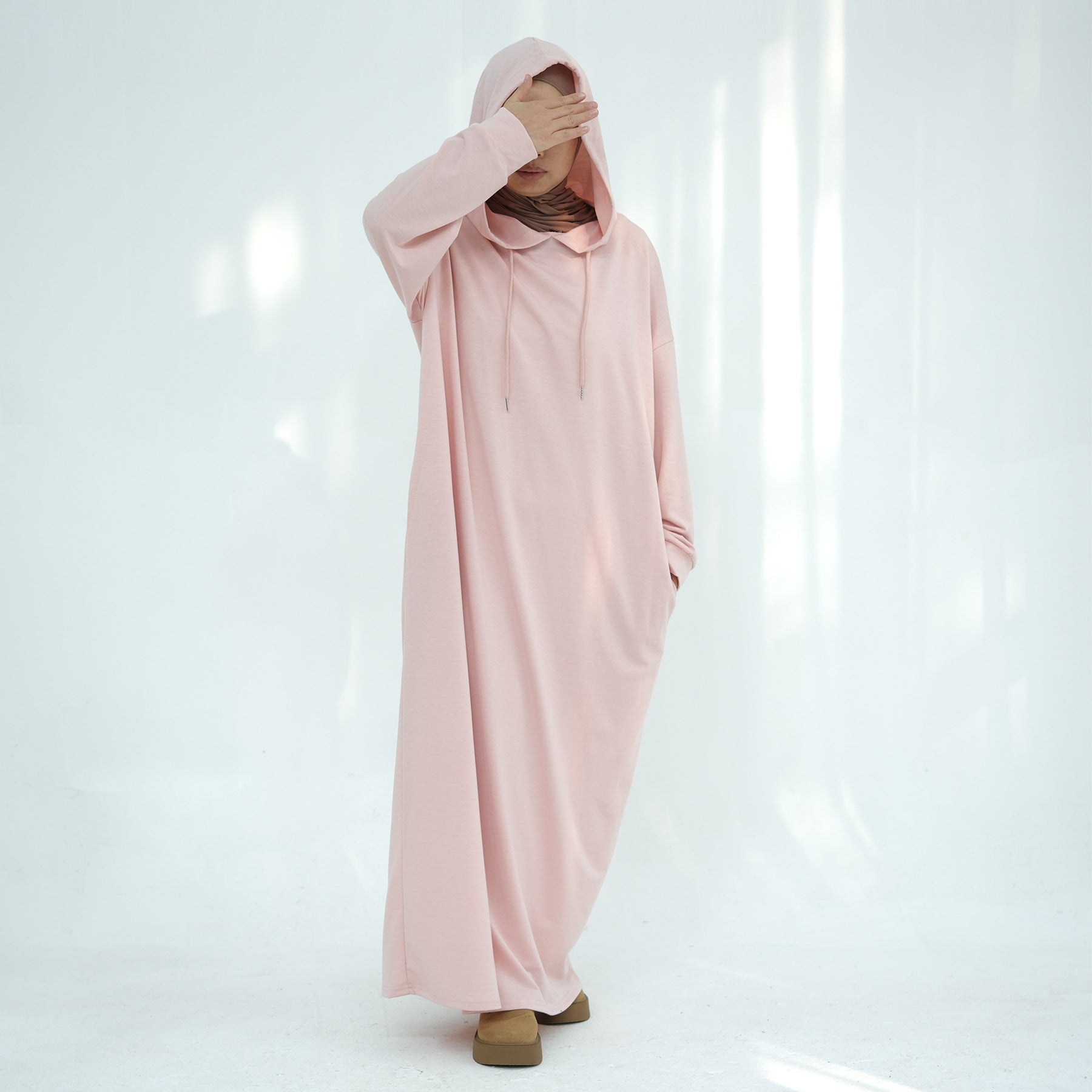 Solid colored hoodie with hat abaya