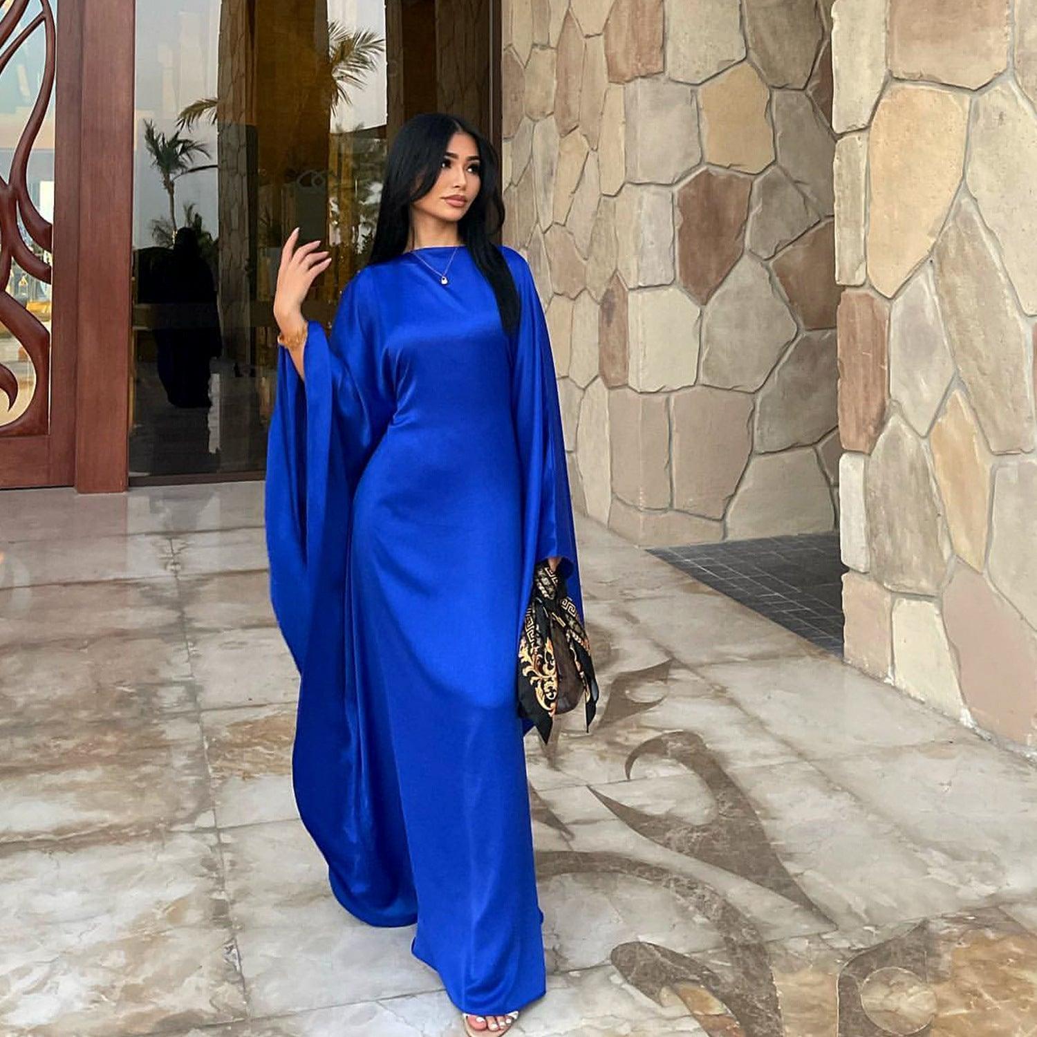 Raushan Abaya-Satin silk dress with cape sleeves - MuMoModesty