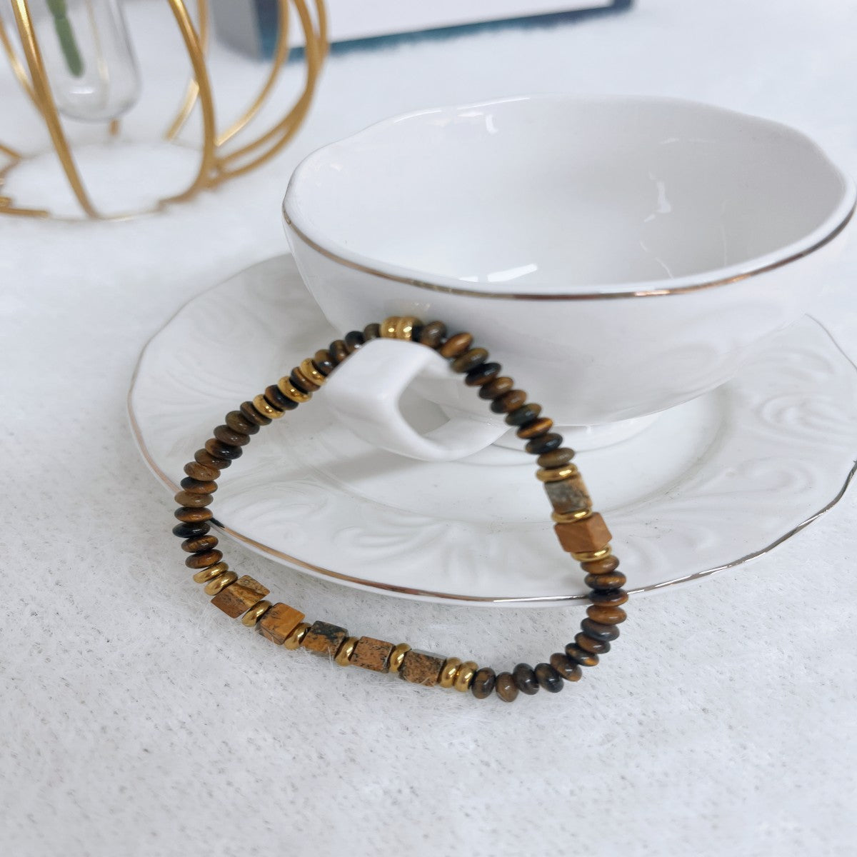 Boho Raw Gemstone Beaded Bracelet – Handmade Natural Stone Jewelry for Women(NCJ002)