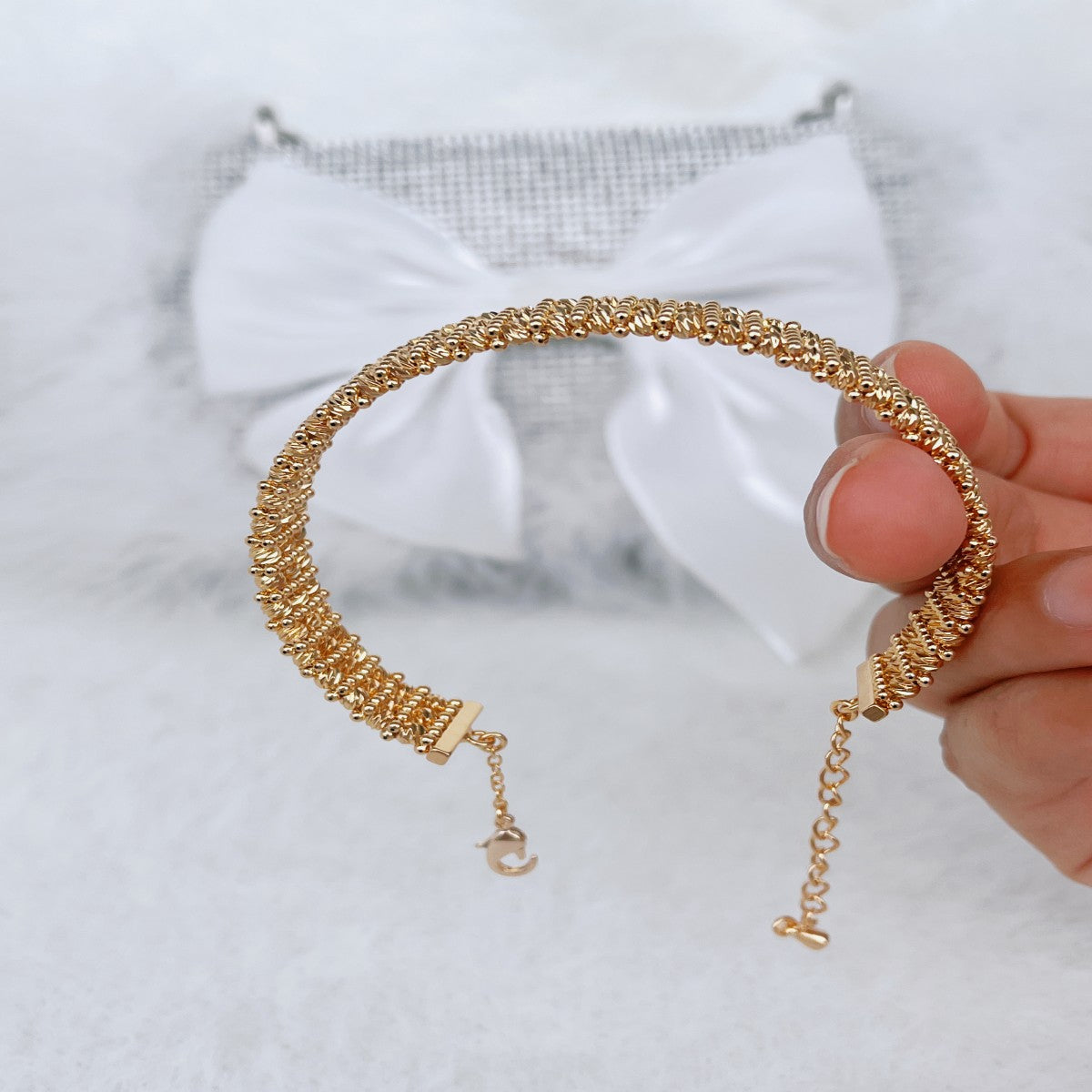 Gold Textured Alloy Bracelet – Adjustable Minimalist Bangle for Women(NCJ005)