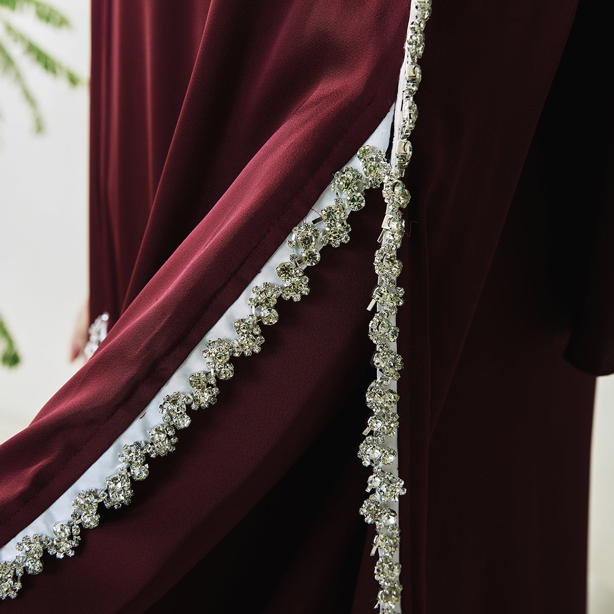 Rhinestone-Trim Inner Dress & Zippered Cape Abaya Set – Pre-Order (NCS011)