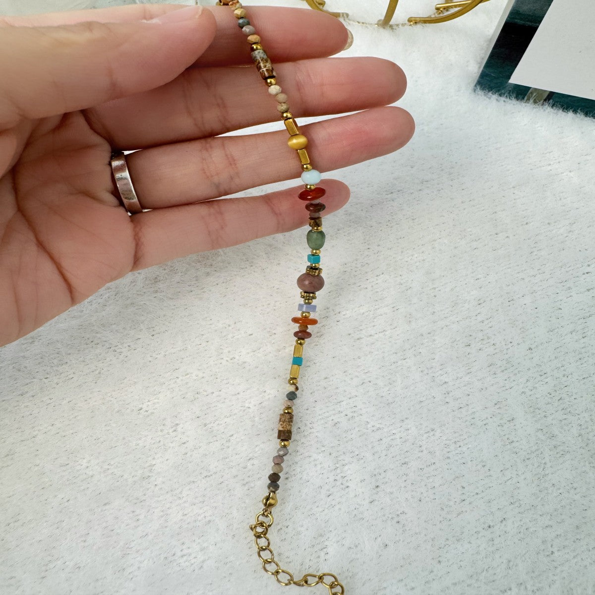 Boho Raw Gemstone Beaded Bracelet – Handmade Natural Stone Jewelry for Women(NCJ002)