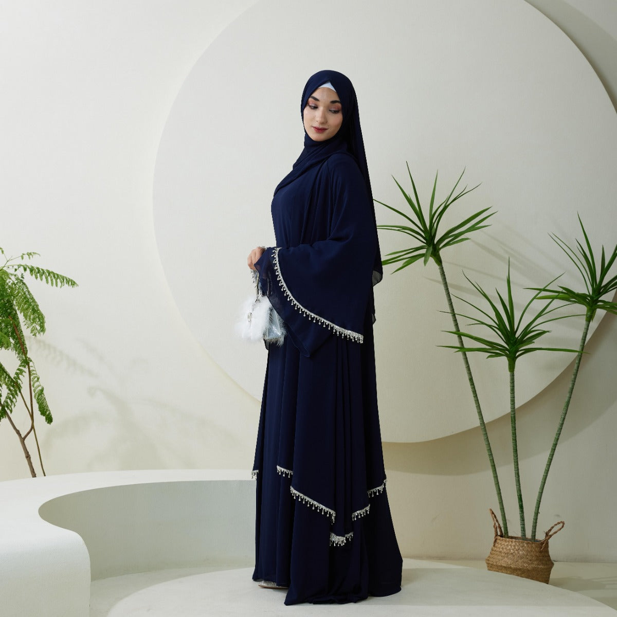 Elegant Chiffon Diamond Tassels Abaya Four - piece Set（NCS001）
