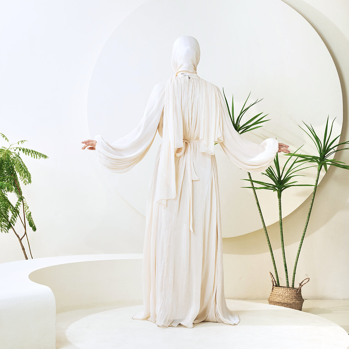 Haffafa Armani Satin  Abaya Set –  Modest Dress with Matching Belt & Hijab(NCS002)