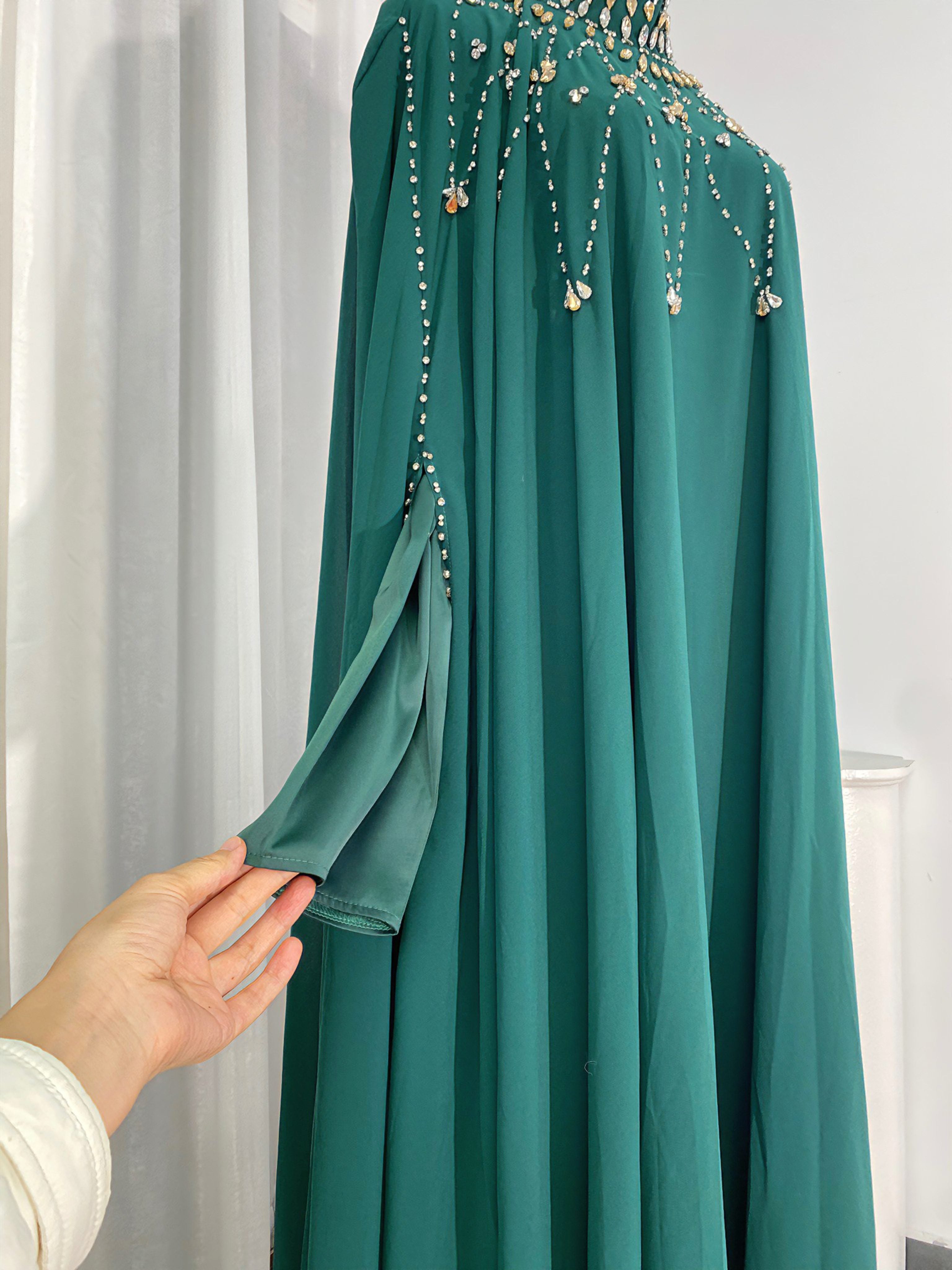 Luxury Crystal Beaded Abaya Set for Women(NCS022) – 2 Piece Open Abaya with Long Sleeve Inner Dress with Pockets (S–XXL)