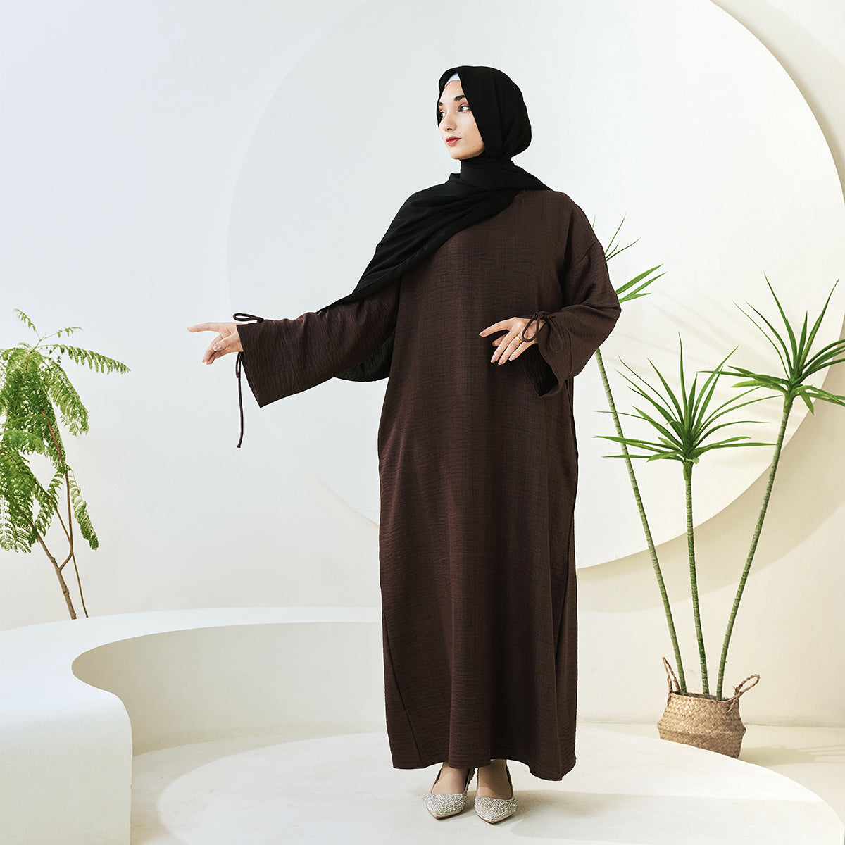 Casual Solid Color Long Robe with Tie-Detail Sleeves – Available in Multiple Colors (NCA011)