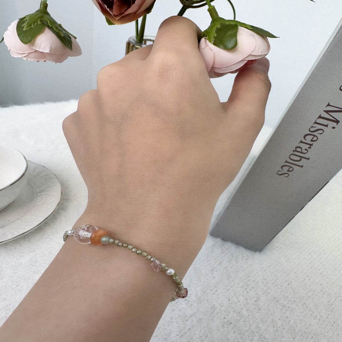 Boho Raw Gemstone Beaded Bracelet – Handmade Natural Stone Jewelry for Women(NCJ002)