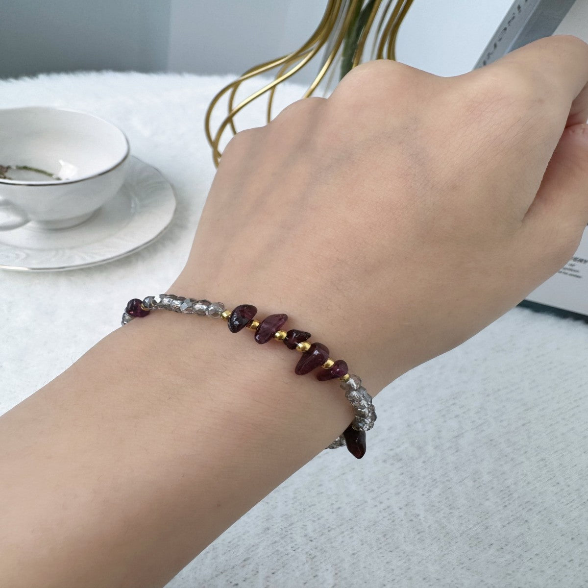 Boho Raw Gemstone Beaded Bracelet – Handmade Natural Stone Jewelry for Women(NCJ002)